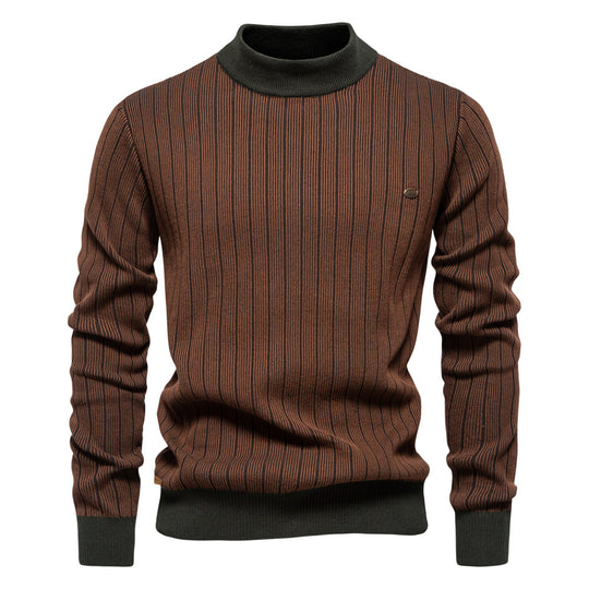 Herren Feinstrickpullover mit Rollkragen und Streifenmuster EB