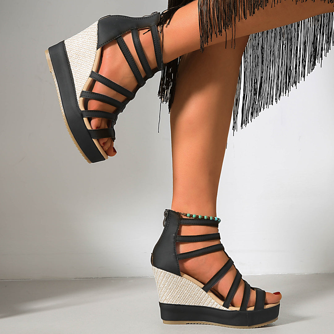 Damen Wedge-Sandaletten mit raffiniertem Riemendesign und bequemer Plateausohle EB