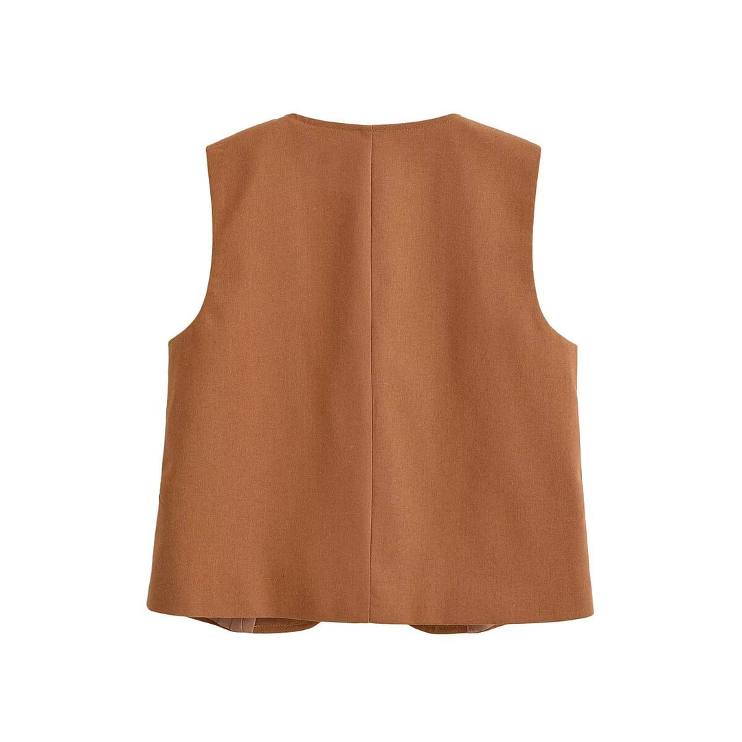 Damen elegante Weste mit Knopfdetails und seitlichen Eingrifftaschen EB