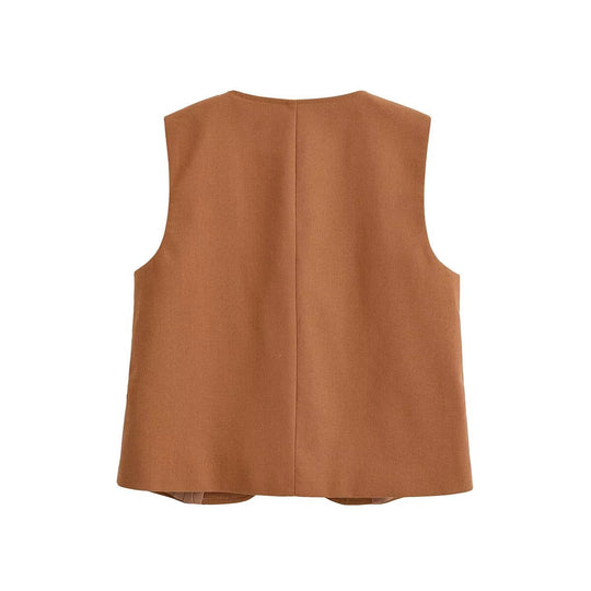 Damen elegante Weste mit Knopfdetails und seitlichen Eingrifftaschen EB