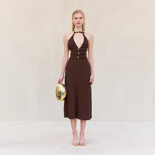 Damen Midikleid mit verstellbarem Halterneck und eleganten Details EB