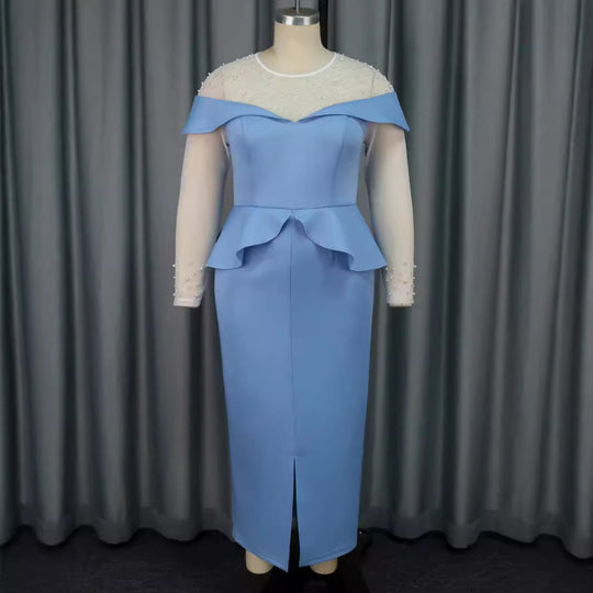 Damen elegantes Midi-Kleid mit schulterfreiem Design und Rüschenelement EB