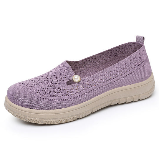 Damen Komfortable Slip-On Freizeitschuhe mit luftdurchlässigem Strickdesign EB