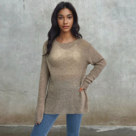 Damen luftiger Pullover aus transparenter Strickware EB