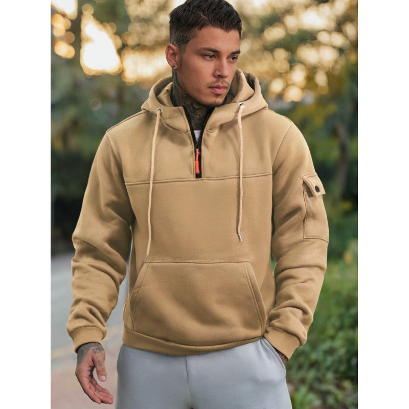 Herren Funktionaler Kapuzenpullover mit Halbreißverschluss und Seitentaschen EB