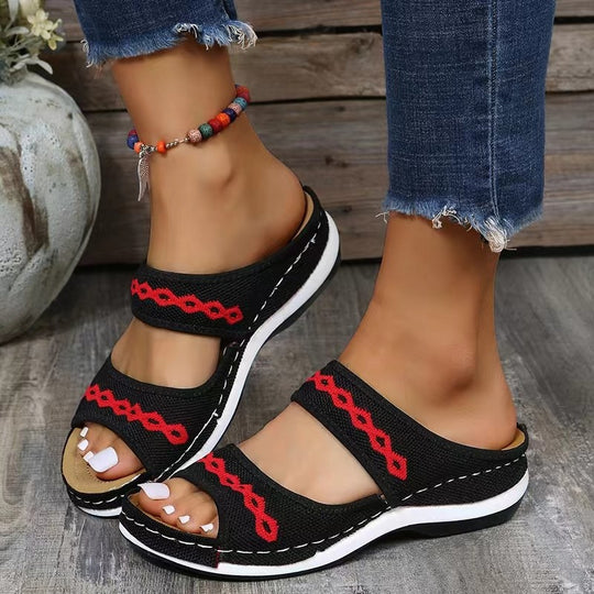 Damen Komfortable Zehenschuhe mit buntem Riemendesign und gepolsterter Sohle EB