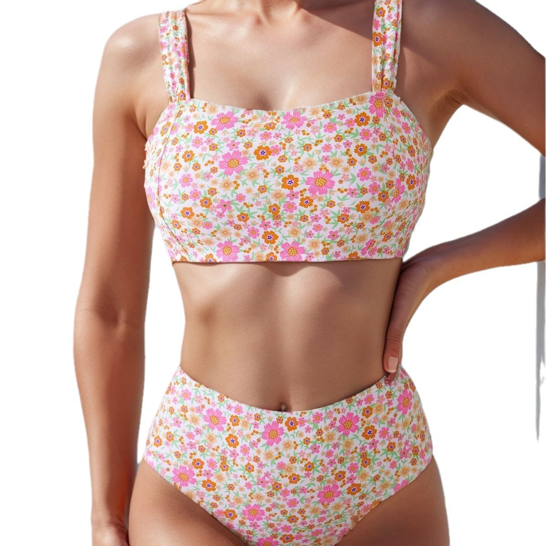 Damen Hochgeschnittener Tankini mit floralen Mustern EB