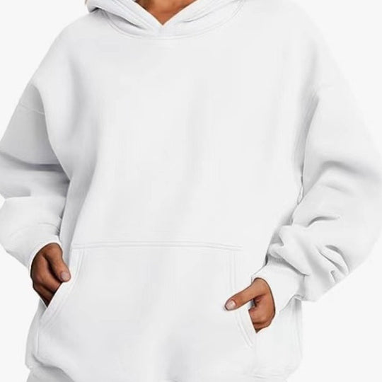 Damen nan extralanger Oversize-Kapuzenpullover im Boxy-Schnitt mit Kängurutasche und geripptem Abschluss EB