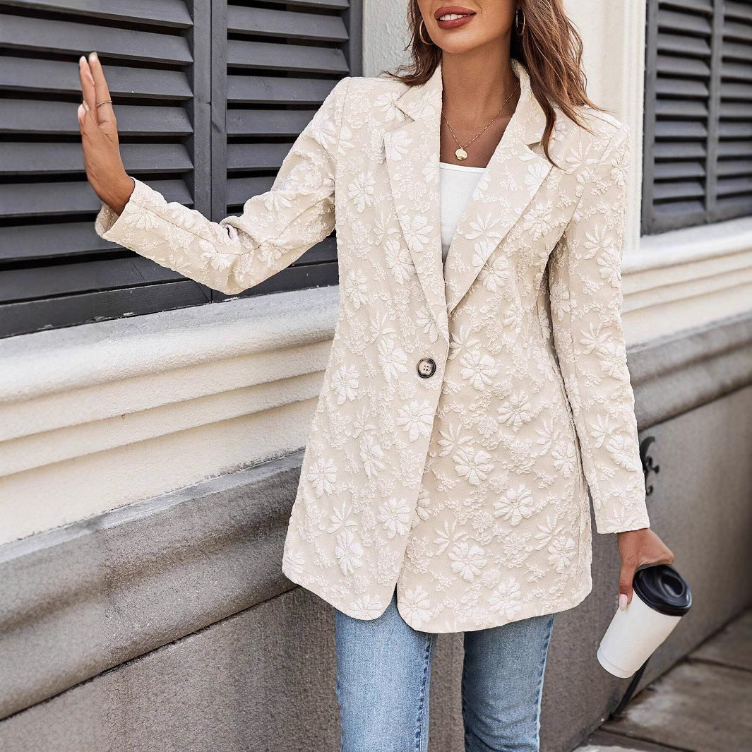 Damen Elegante Blazerjacke mit floralem Stickdesign EB
