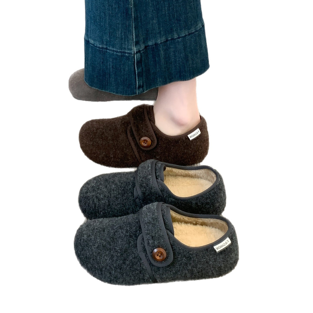 Damen Fleece Clogs mit praktischem Knopfverschluss und rutschfester Sohle EB