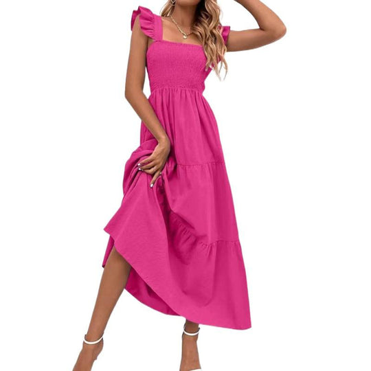 Damen Maxikleid mit Rüschendetails und schmalem Tailleneinsatz EB