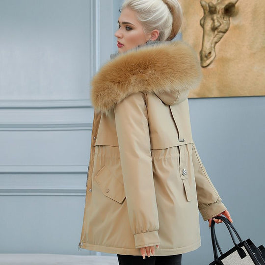 Damen isolierter Winterparka mit luxuriösem Kunstfellkragen und wärmendem Innenfutter EB