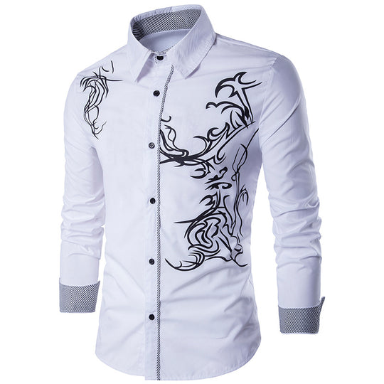 Herren nan figurbetontes Hemd mit Tribal-Print, verdeckter Knopfleiste und Kontrastkragen EB