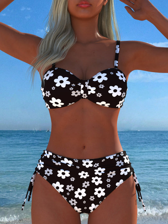 Damen Bikini-Set mit stilvollem Karomuster und goldfarbenen Akzenten EB