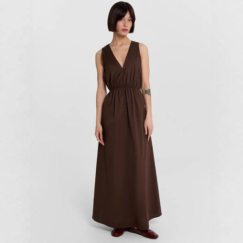 Damen Maxikleid mit stilvollem V-Ausschnitt und Taillengürtel EB