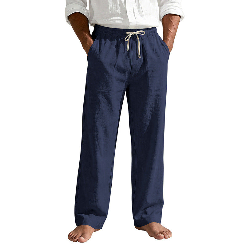 Herren Leinenoptik Relaxhose mit elastischem Bund, Tunnelzug und Seitentaschen EB