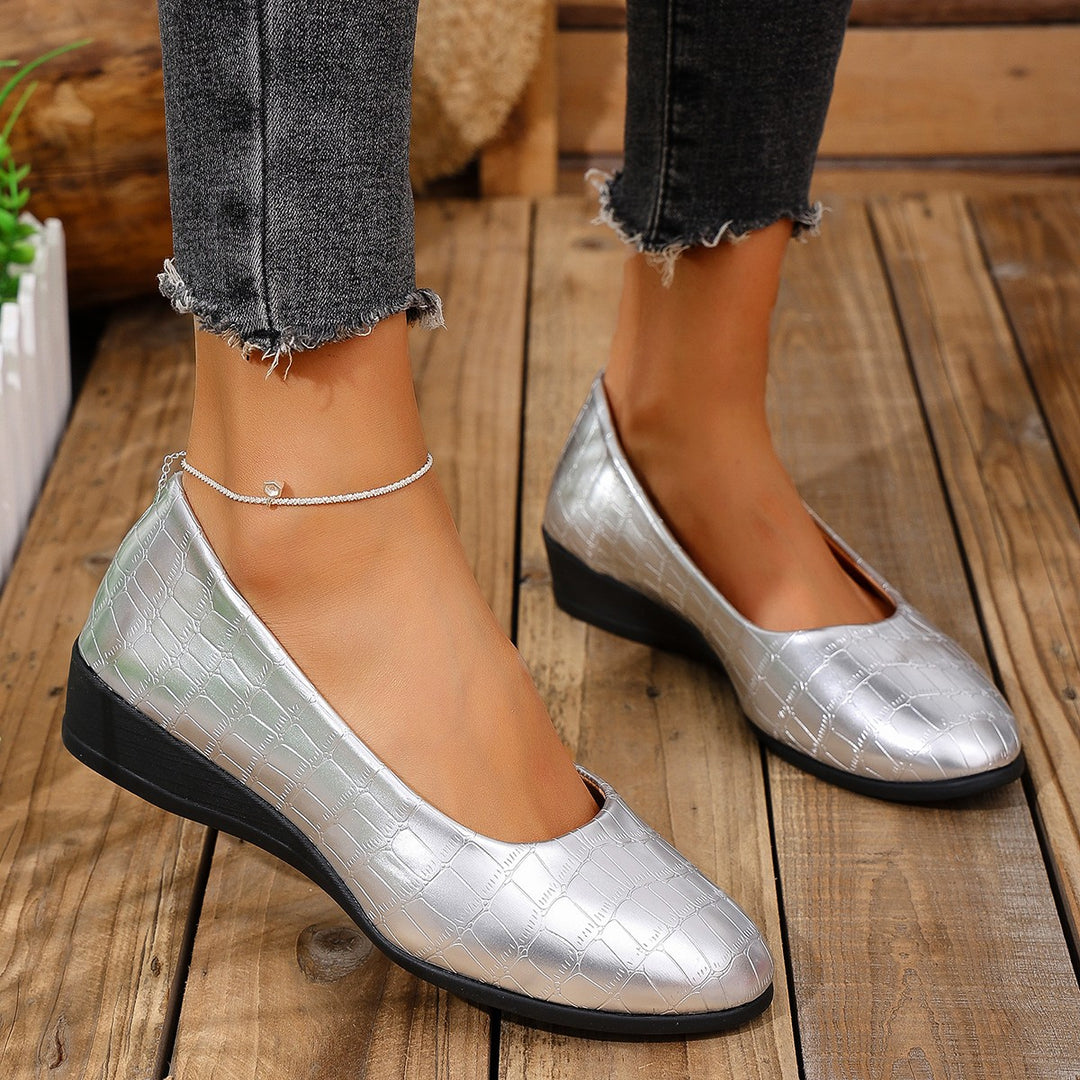 Damen elegante Ballerinas mit glänzender Krokodilprägung EB