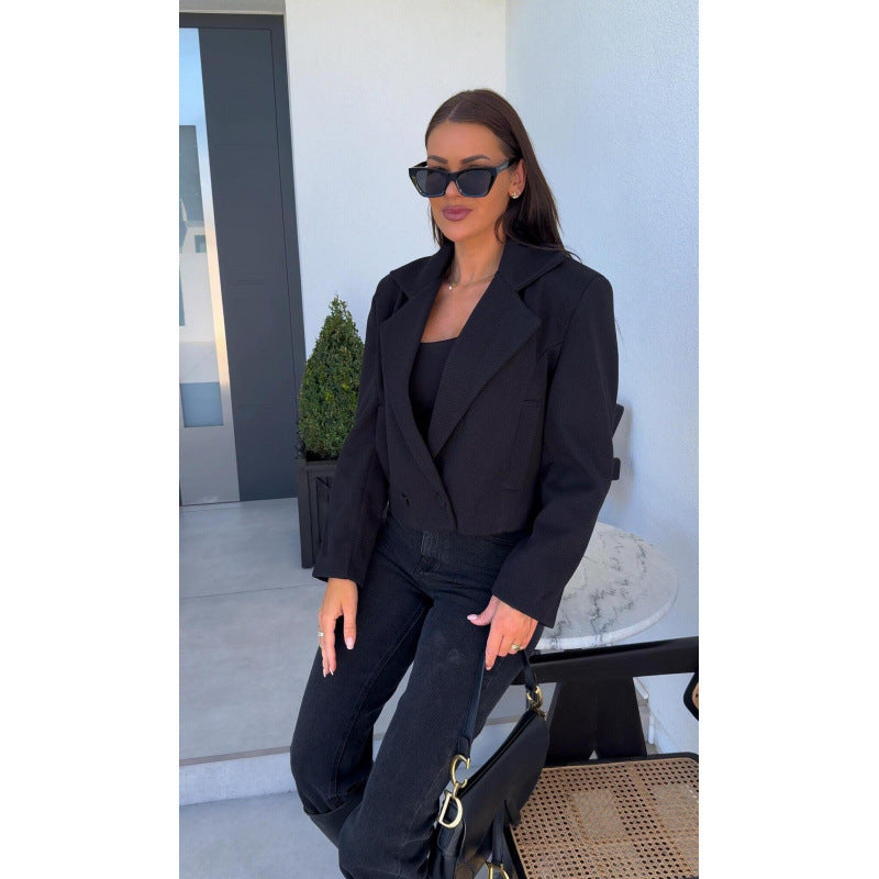 Damen Cropped Doppelreihiger Blazer EB