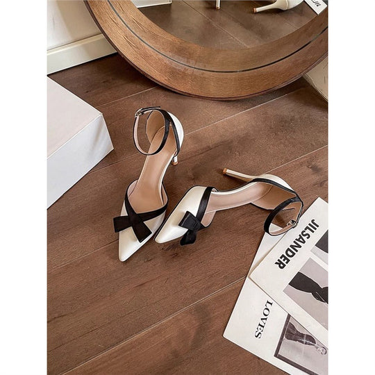 Damen elegante Slingback High Heel Pumps mit zarter Schleifenverzierung EB