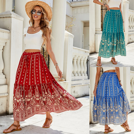 Damen Maxi-Rock mit zartem Paisley-Design und voluminösem Saum EB