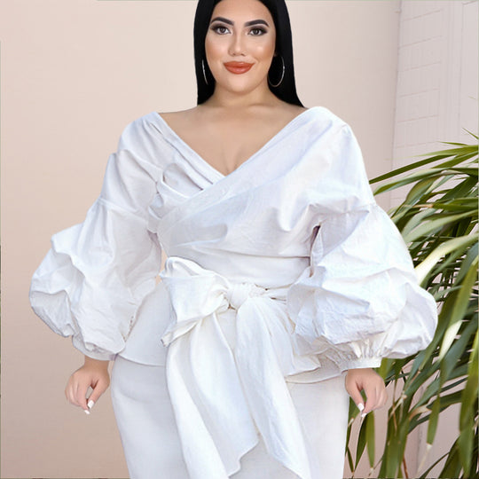 Damen Wickelbluse mit eleganten Puffärmeln und Taillierung EB