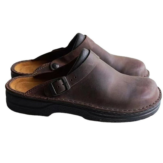 Herren Geschlossene Leder‑Clogs mit verstellbarem Riemen und gepolstertem Komfortfußbett EB