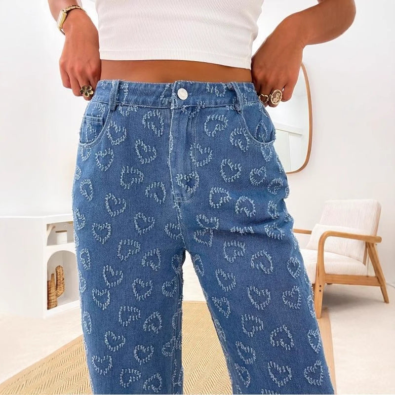 Damen Weite Jeans im verspielten Herzdesign EB