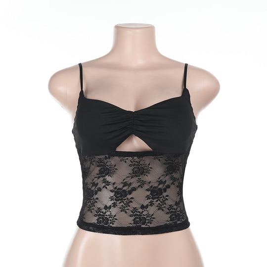 Damen Spitzen-Crop-Top mit raffiniertem Schnitt und floralem Design EB