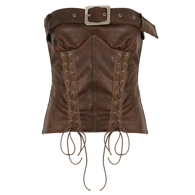 Damenleder-Corsage mit raffinierten Schnürdetails EB