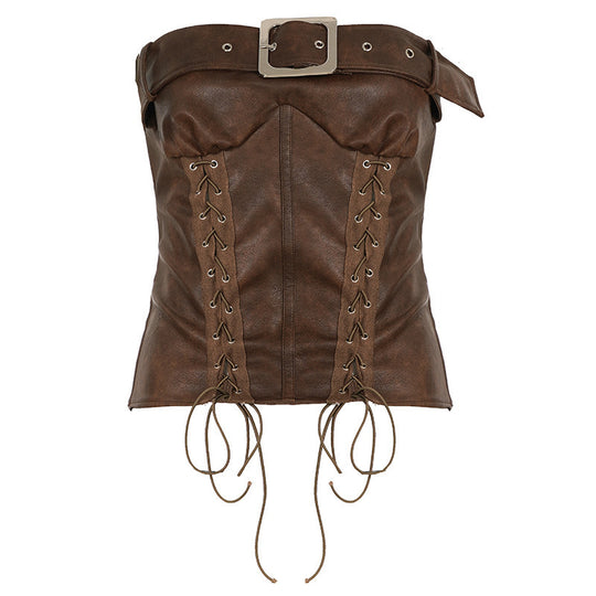 Damenleder-Corsage mit raffinierten Schnürdetails EB