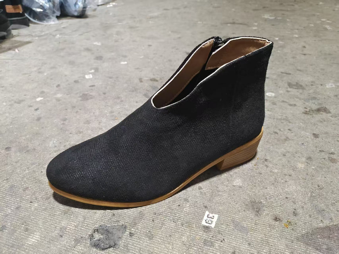Damen nan knöchelhohe Stiefelette mit V-Ausschnitt, weichem Obermaterial und leichtem Holzblockabsatz EB