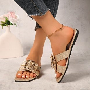 Damen modische Riemchen-Sandalen mit funkelndem Schmuckdetail EB