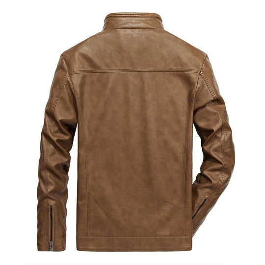 Herren Kunstleder-Bikerjacke mit hohem Stehkragen und Reißverschlussdetails EB