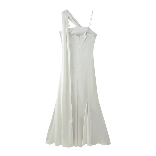 Damen Maxikleid mit asymmetrischem Schnitt und elegantem Rüschendetail EB