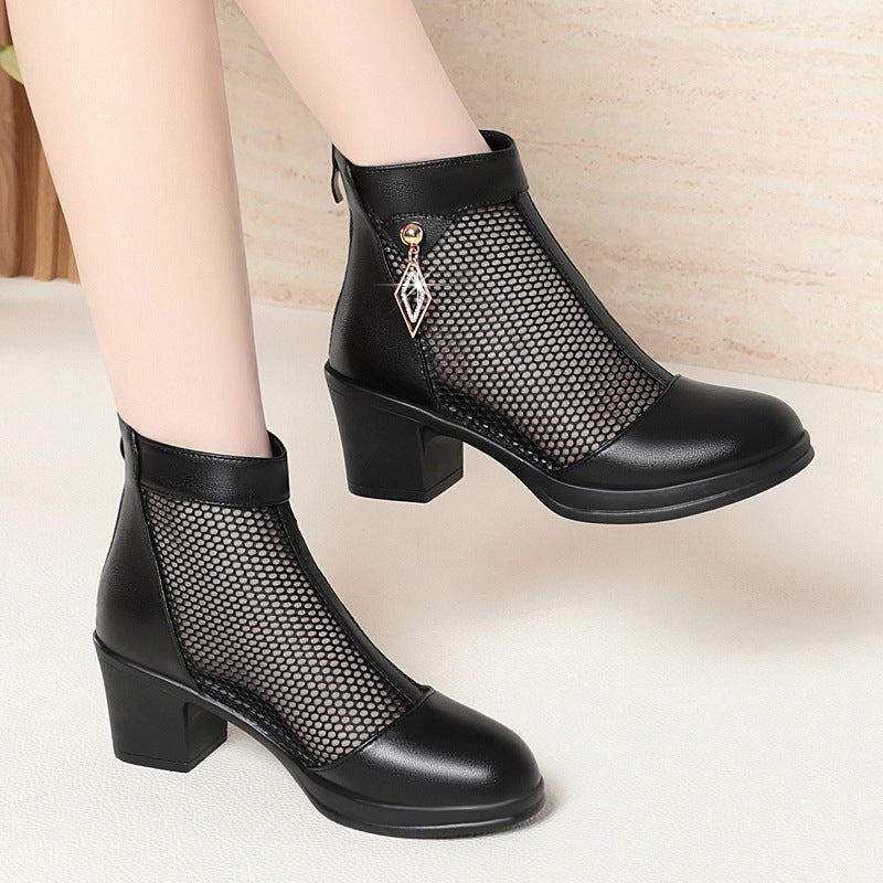 Damen Elegante Cut-Out Stiefeletten mit modischem Netzdesign EB