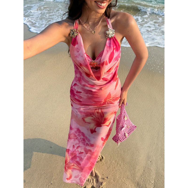 Damen Maxikleid mit schmeichelndem décolleté und floralem Design EB