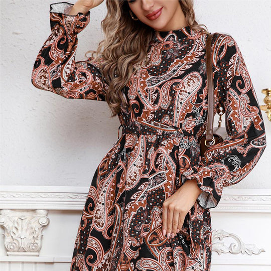 Damen Wickelkleid mit elegantem Paisleymuster und voluminösen Ärmeln EB