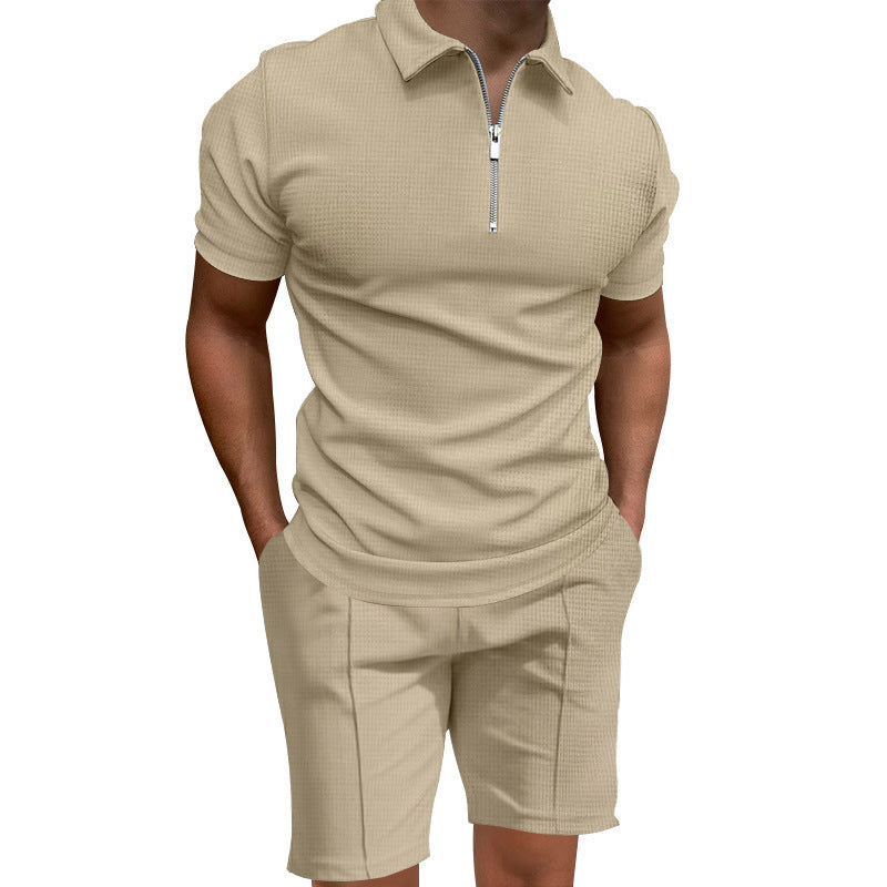 Herren Polo- und Shorts-Set mit modernem Reißverschluss und elastischem Bund EB