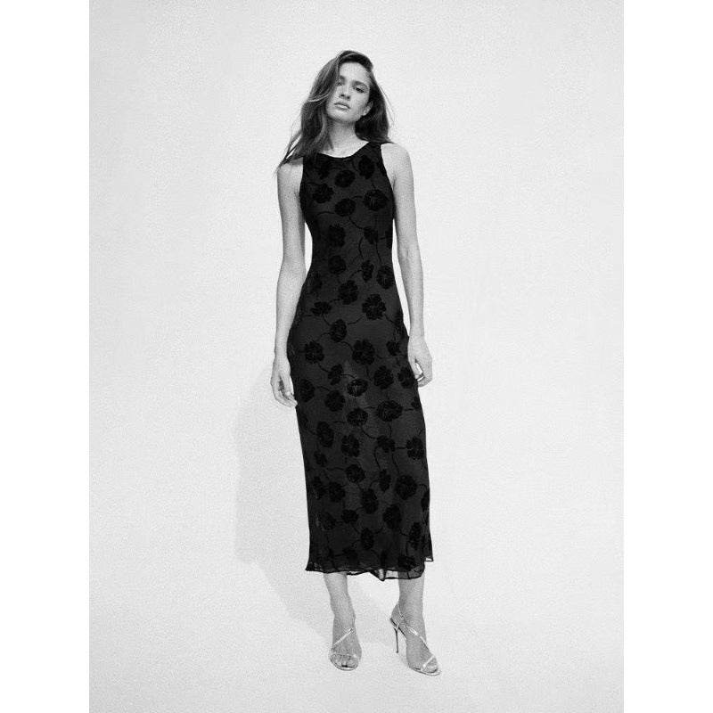 Damen Maxi-Kleid mit floralem Spitzenmuster und elegantem, schwingendem Saum EB
