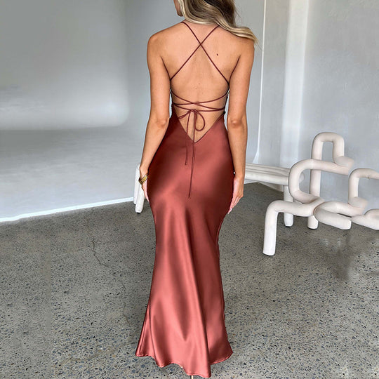 Damen Elegantes Figurbetontes Maxikleid mit Spaghettiträgern EB