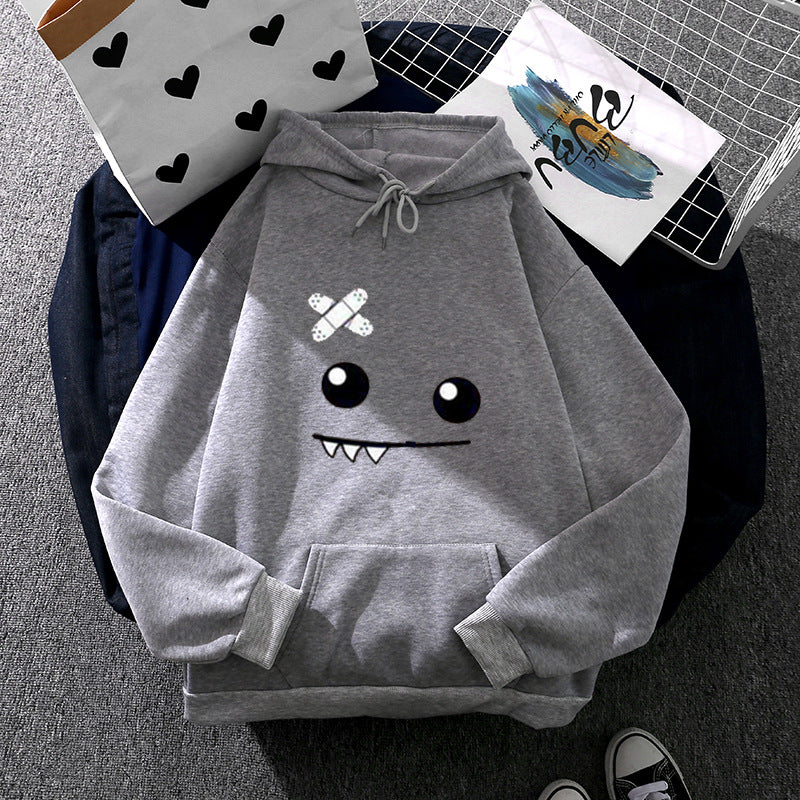 Damen nan Kapuzenpullover mit verspieltem Monstergesicht, Bandagen-Applikation und Kängurutasche EB