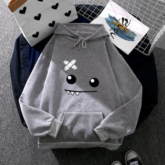 Damen nan Kapuzenpullover mit verspieltem Monstergesicht, Bandagen-Applikation und Kängurutasche EB