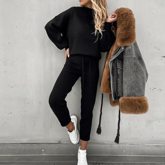 Damen Lässiges und elegantes Sweater-Set mit hohem Kragen EB