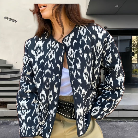 Damen Modische Übergangsjacke mit animalischem Muster und lässiger Passform EB
