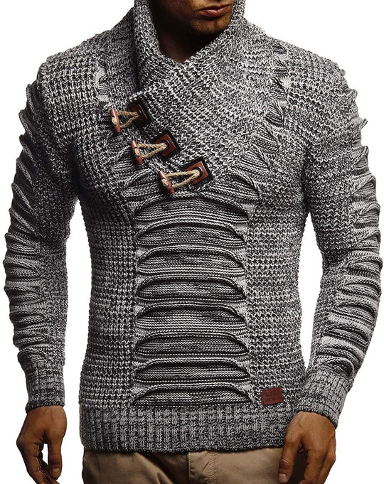 Herren Grobstrickpullover mit innovativem Schalkragen und rustikalem Design EB