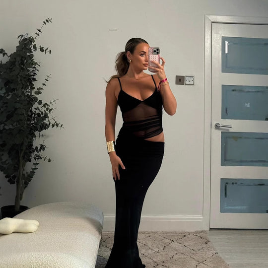 Damen Maxikleid mit raffiniertem asymmetrischen Design und eleganten Spaghetti-Trägern EB