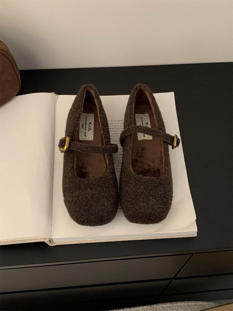 Damen elegante Filz-Ballerinas mit dekorativem Riemchen EB