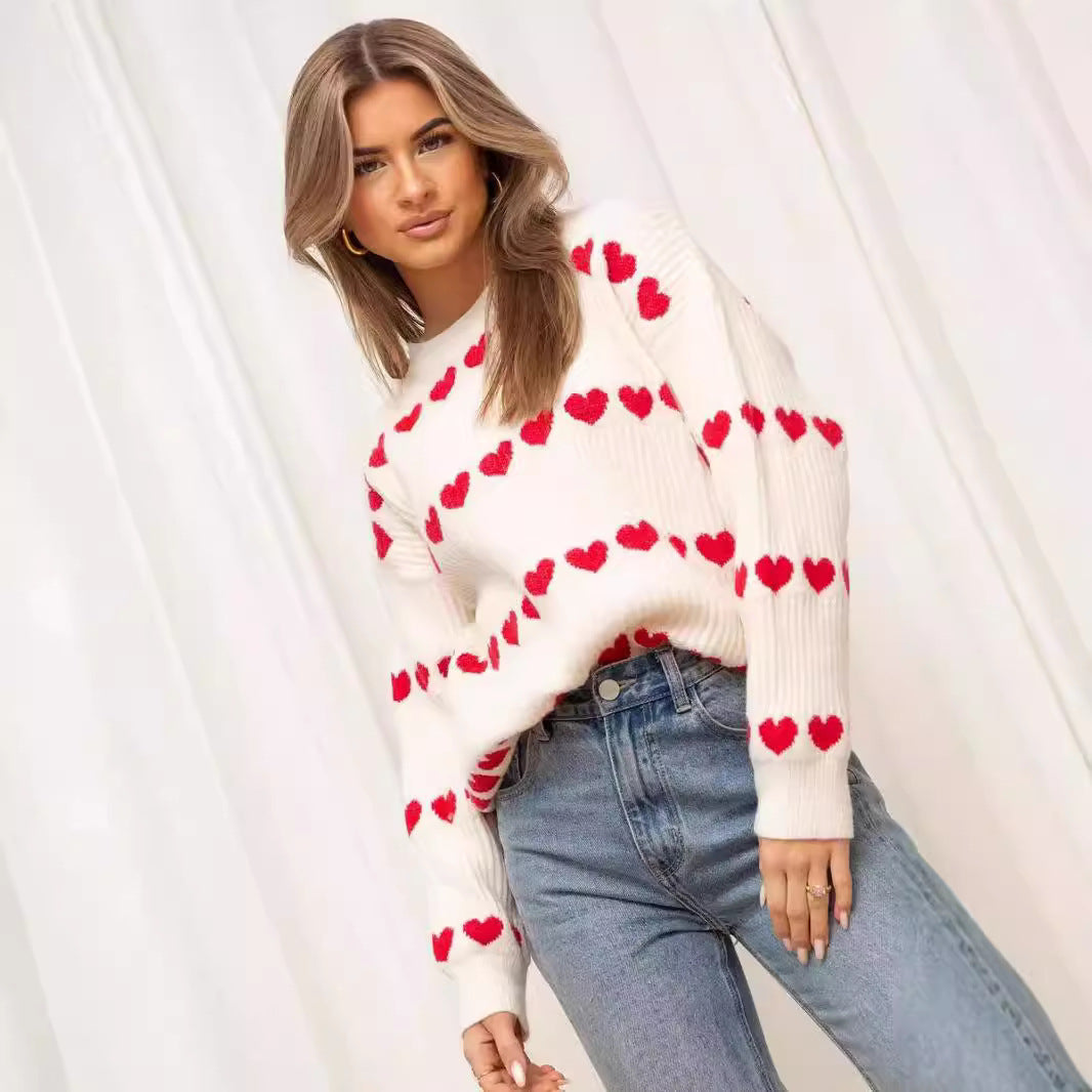 Damen gemütlicher Pullover mit Herzmuster EB