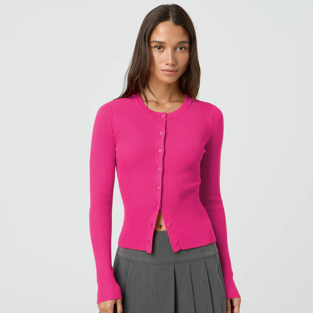 Damen figurbetonte Strickjacke mit Knopfleiste und langen Ärmeln EB
