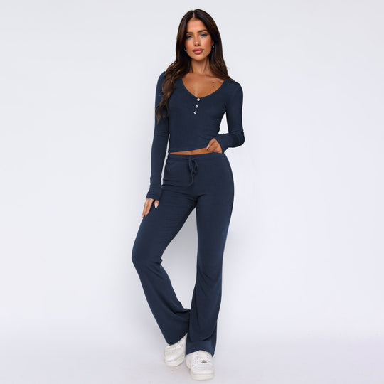 Damen Set aus bequemem Langarm-Top und lässiger Hose EB